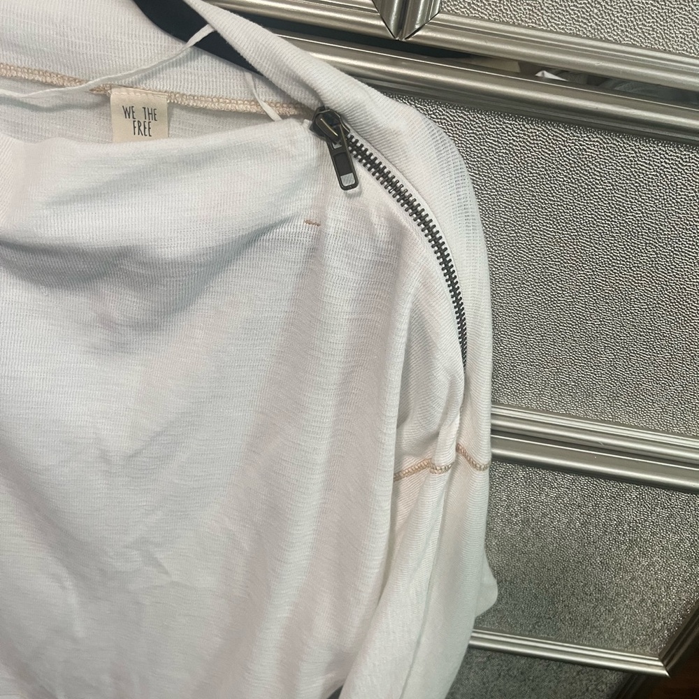 We The Free White Long Sleeve Top with Zipper Detail.  XS oversized - Picture 3 of 6